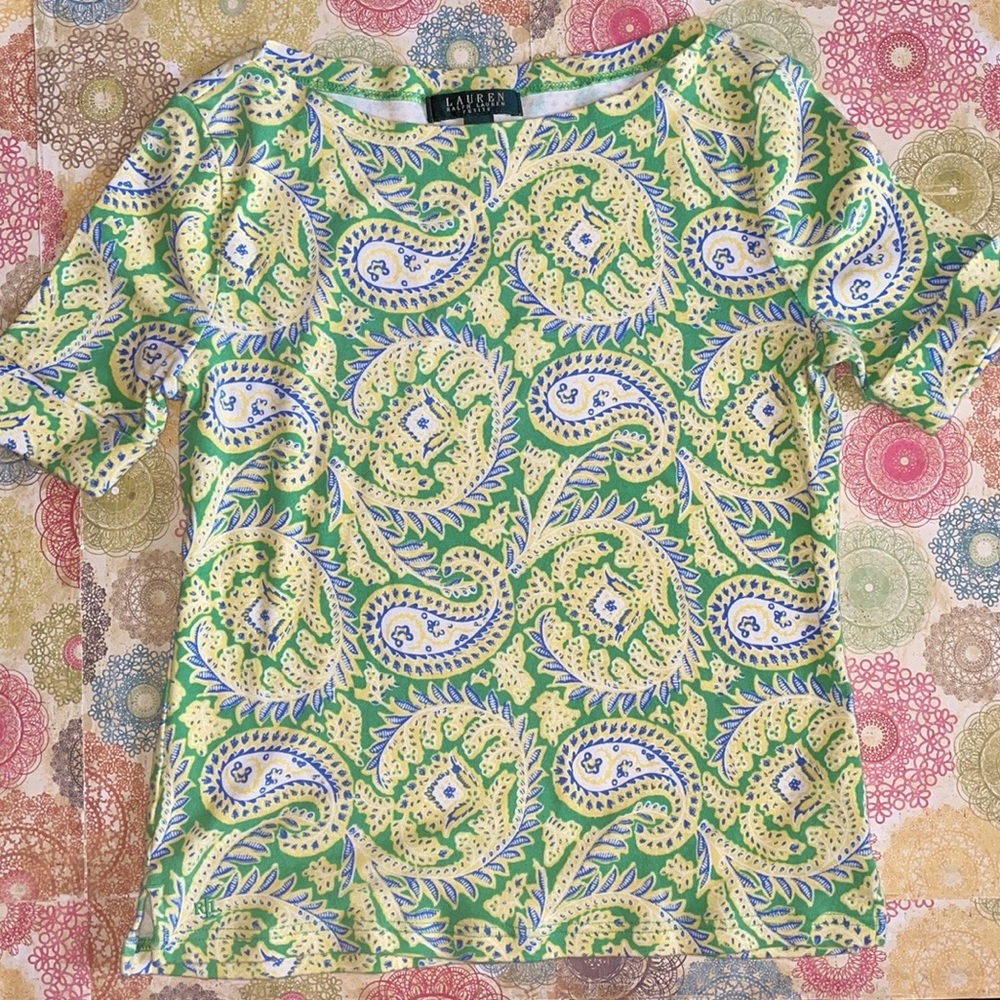 Lauren Ralph Lauren Vintage Petite Paisley Short Sleeved Top